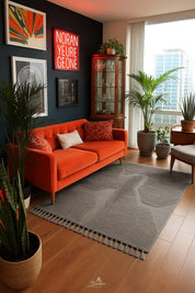 Grey Irregular Rug 3 X 5 Ft | 90 X 150 Cm / With Tassels / Short (0.4” / 1 cm)