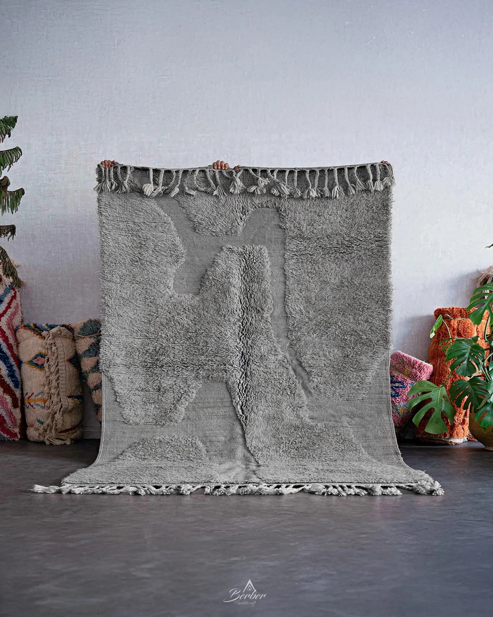 Grey Irregular Rug 3 X 5 Ft | 90 X 150 Cm / With Tassels / Short (0.4” / 1 cm)