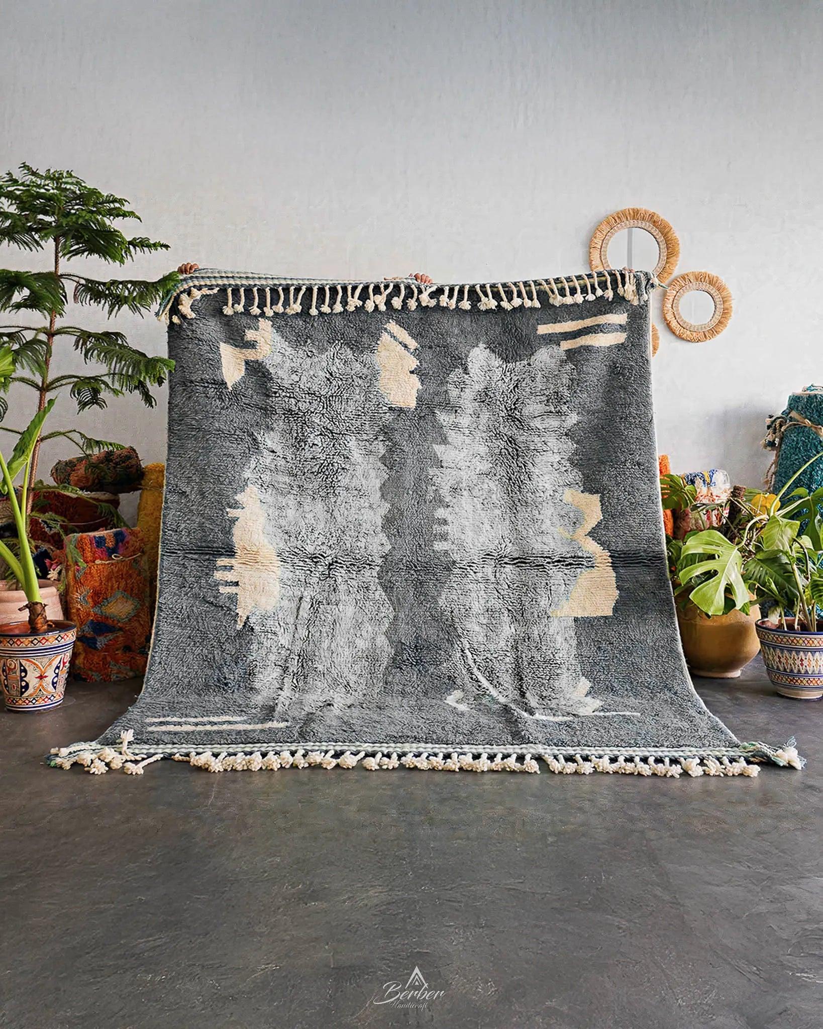 Grey Living Room Rug-Berber Handicraft