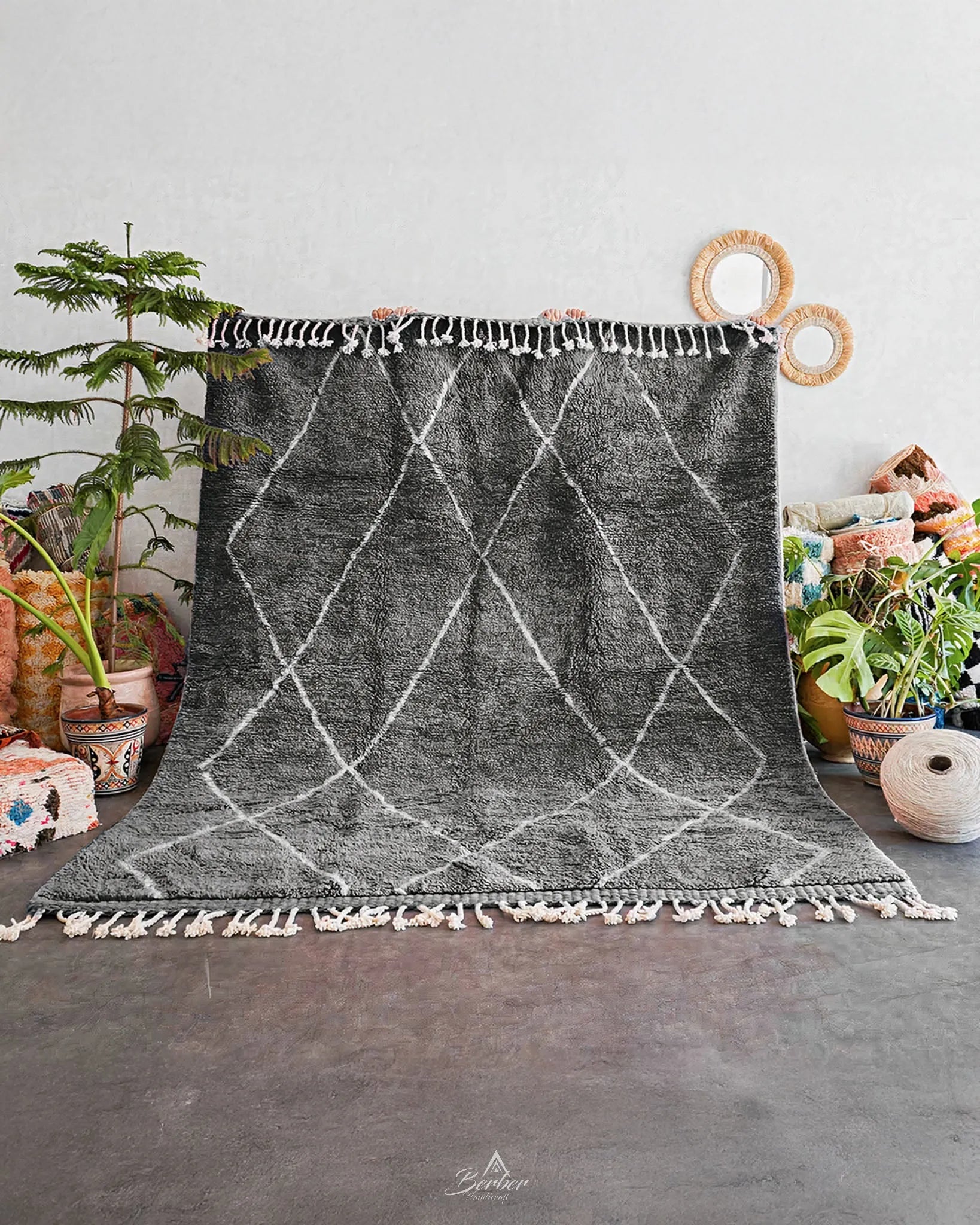 Grey Modern Wool Rug-Berber Handicraft