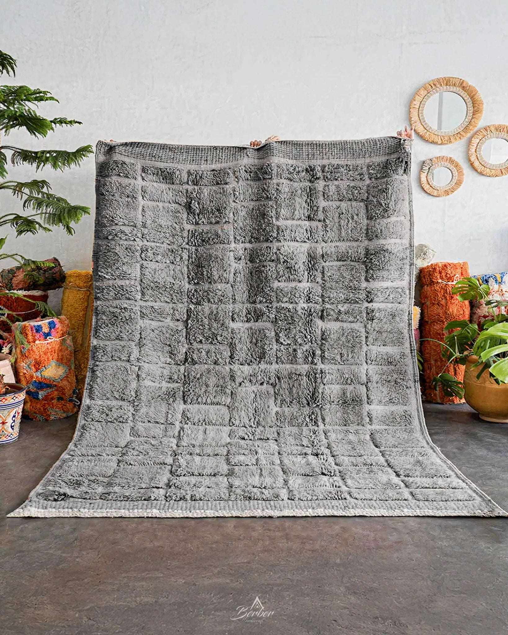 Grey Morrocan Rug 3 X 5 Ft | 90 X 150 Cm / With Tassels / Short (0.4” / 1 cm)