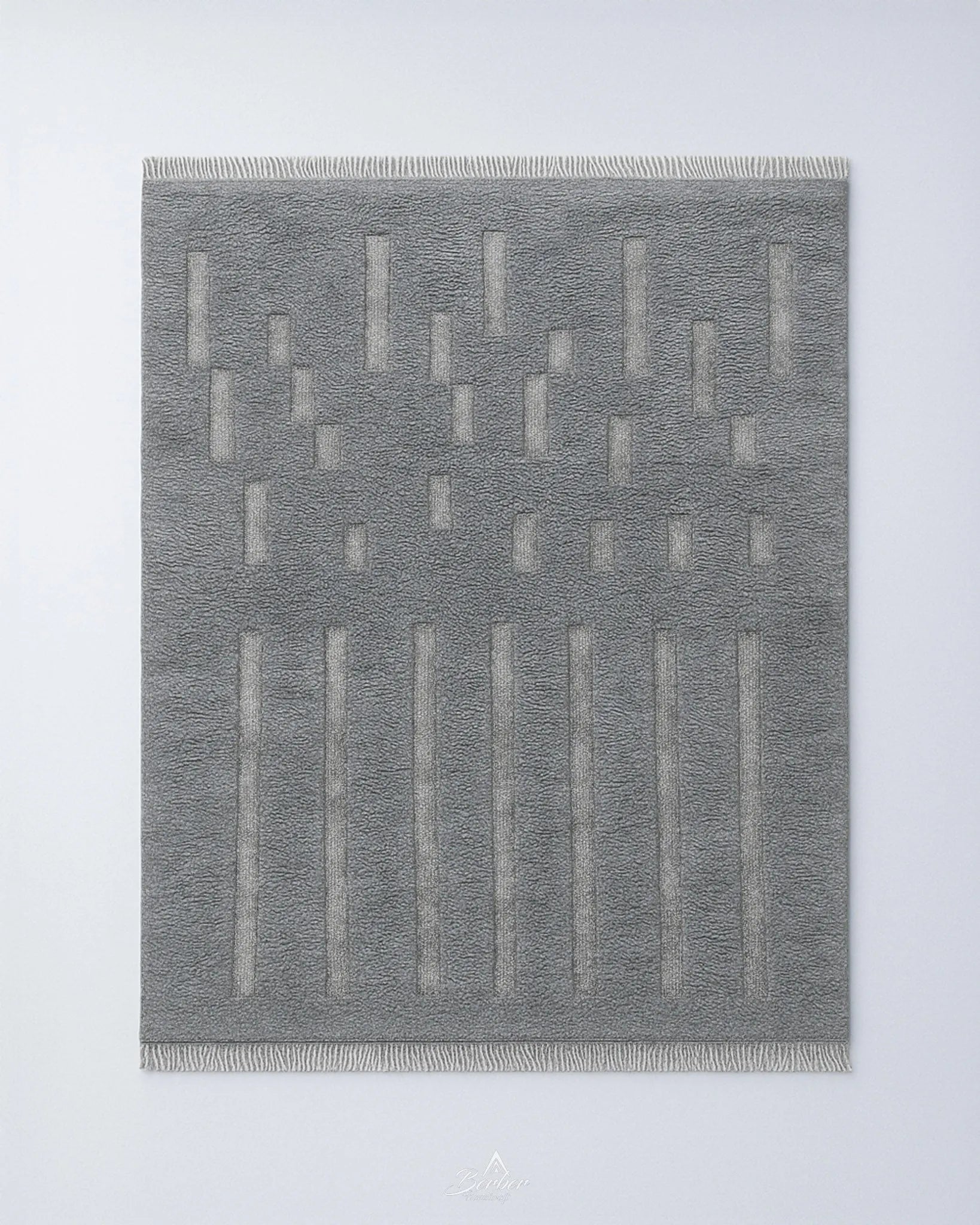 Grey Wool Rug 3 X 5 Ft | 90 X 150 Cm / With Tassels / Short (0.4” / 1 cm)