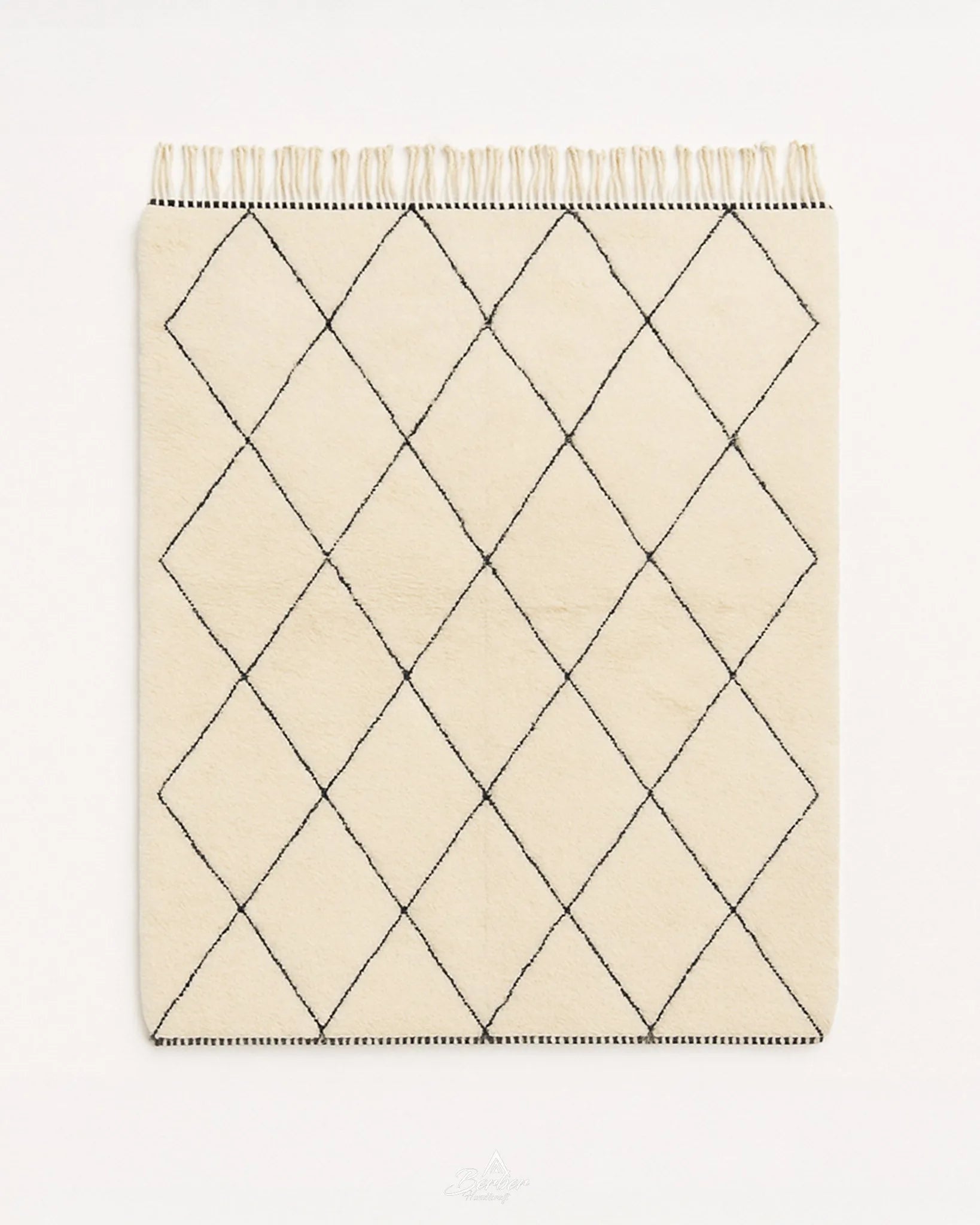 Handknotted Beni Ourain Rug 3 X 5 Ft | 90 X 150 Cm / With Tassels / Short (0.4” / 1 cm)