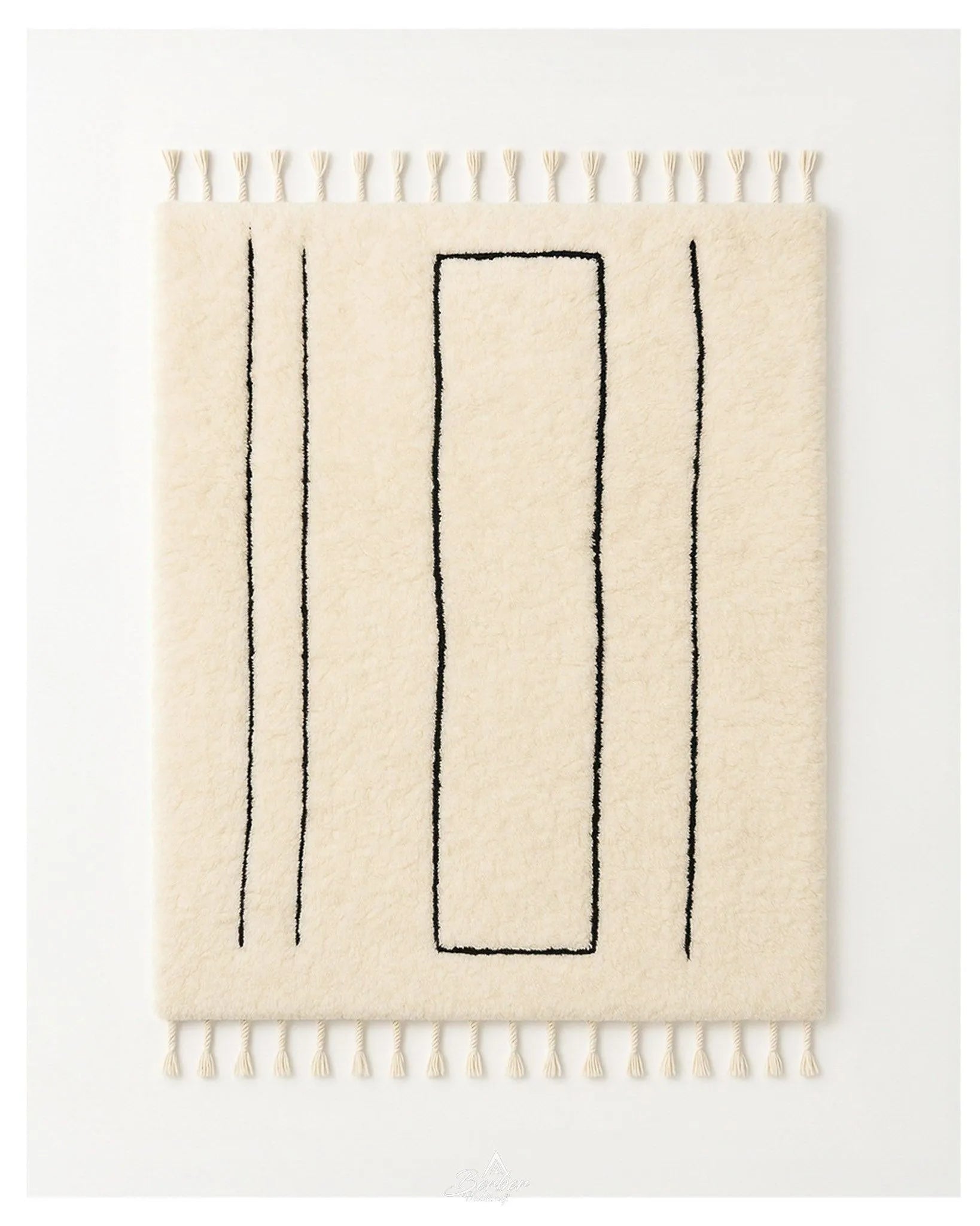 Handknotted Berber Rug 3 X 5 Ft | 90 X 150 Cm / With Tassels / Short (0.4” / 1 cm)