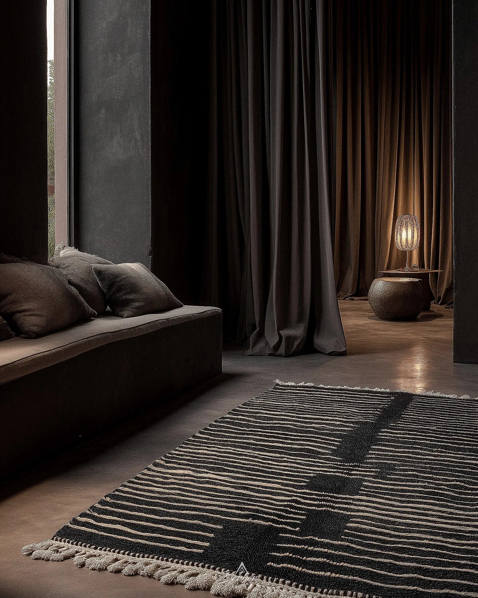 Handmade Black Berber Rug 3 X 5 Ft | 90 X 150 Cm / With Tassels / Short (0.4” / 1 cm)