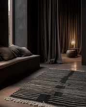 Handmade Black Berber Rug 3 X 5 Ft | 90 X 150 Cm / With Tassels / Short (0.4” / 1 cm)