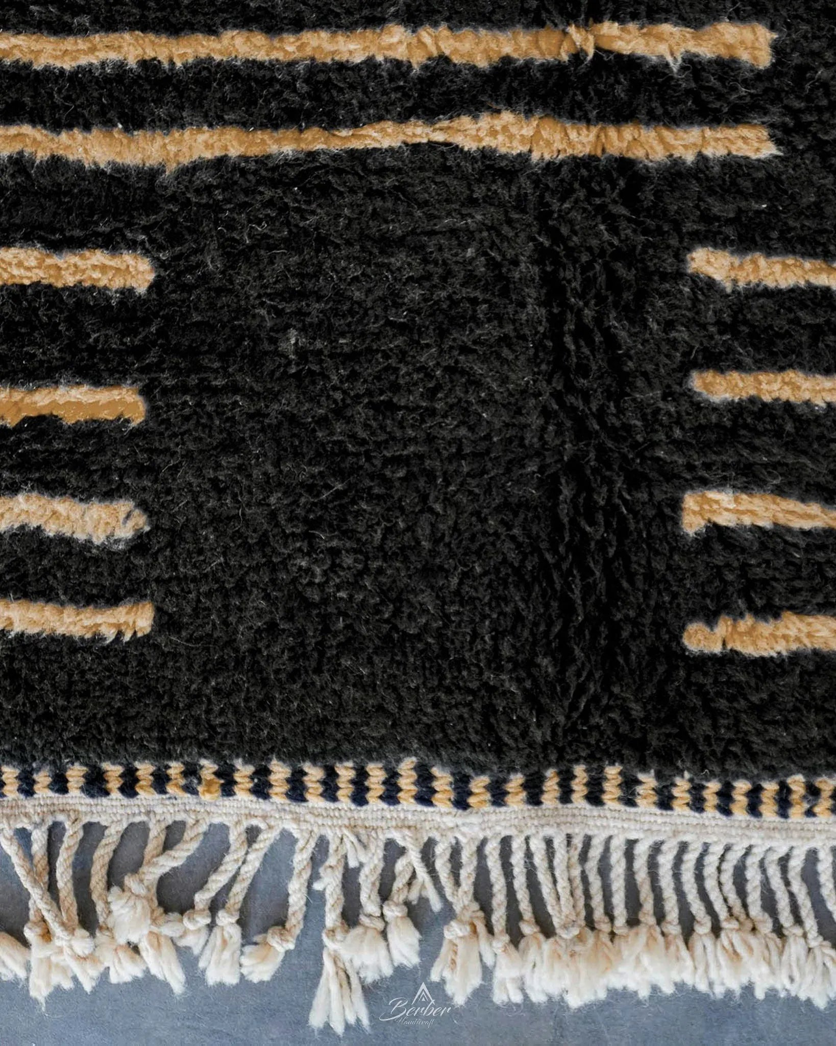 Handmade Black Berber Rug 3 X 5 Ft | 90 X 150 Cm / With Tassels / Short (0.4” / 1 cm)
