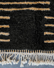 Handmade Black Berber Rug 3 X 5 Ft | 90 X 150 Cm / With Tassels / Short (0.4” / 1 cm)