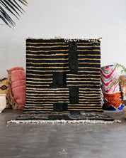 Handmade Black Berber Rug 3 X 5 Ft | 90 X 150 Cm / With Tassels / Short (0.4” / 1 cm)