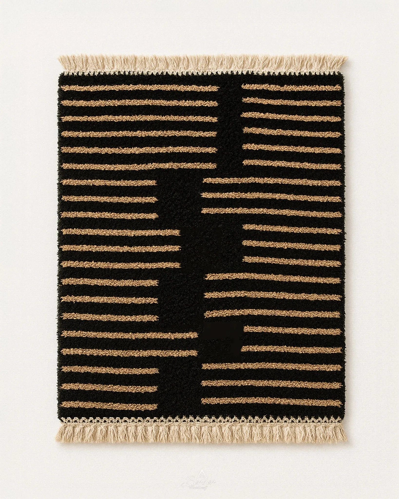 Handmade Black Berber Rug 3 X 5 Ft | 90 X 150 Cm / With Tassels / Short (0.4” / 1 cm)