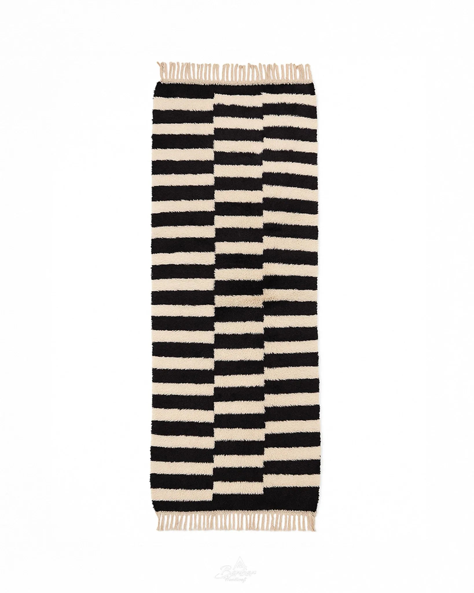 Handmade Checkered Runner 2 X 6 Ft | 60 X 180 Cm / With Tassels / Short (0.4” / 1 cm)