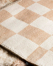 Handmade Peach Checkered Rug 3 X 5 Ft | 90 X 150 Cm / With Tassels / Short (0.4” / 1 cm)