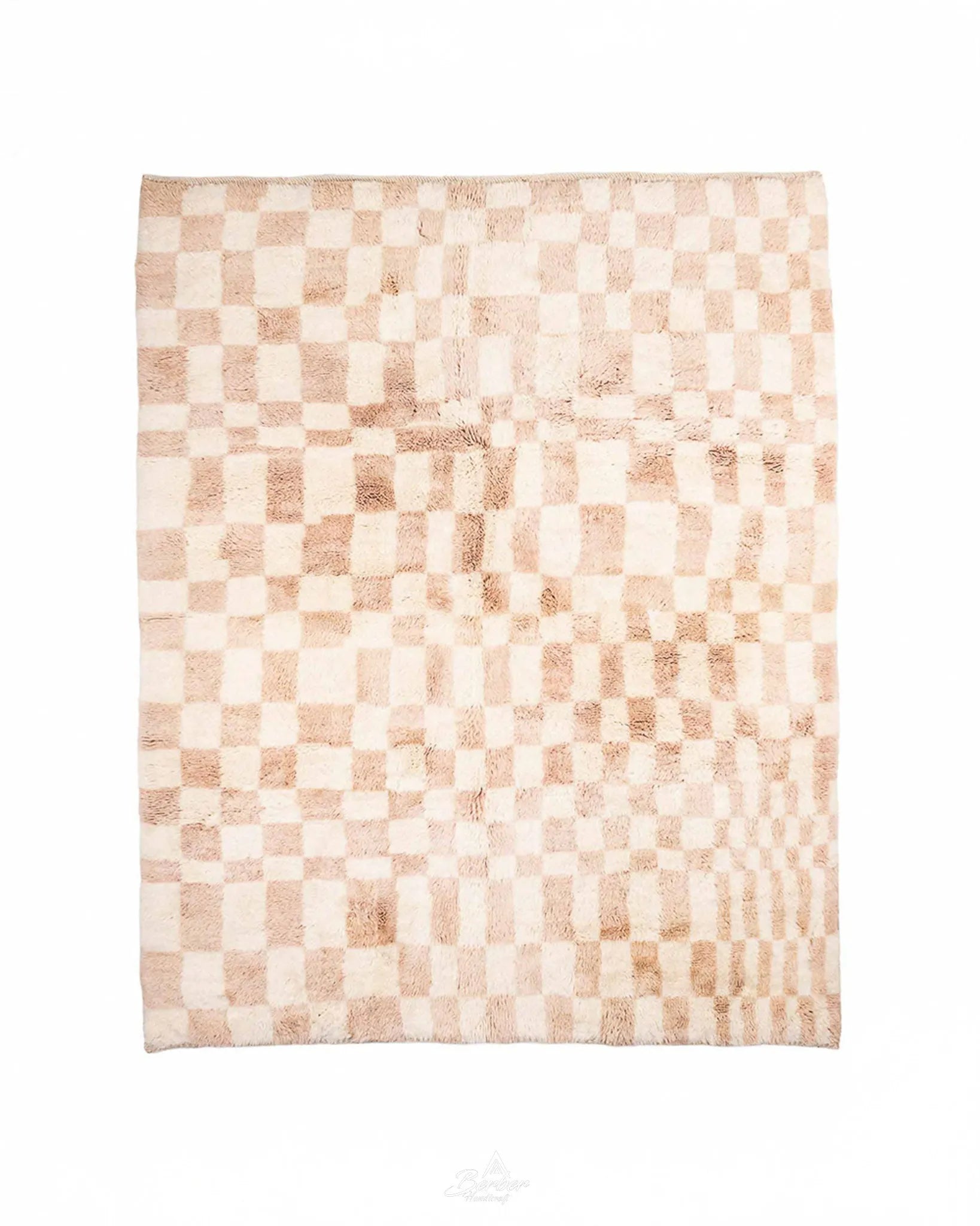 Handmade Peach Checkered Rug 3 X 5 Ft | 90 X 150 Cm / With Tassels / Short (0.4” / 1 cm)