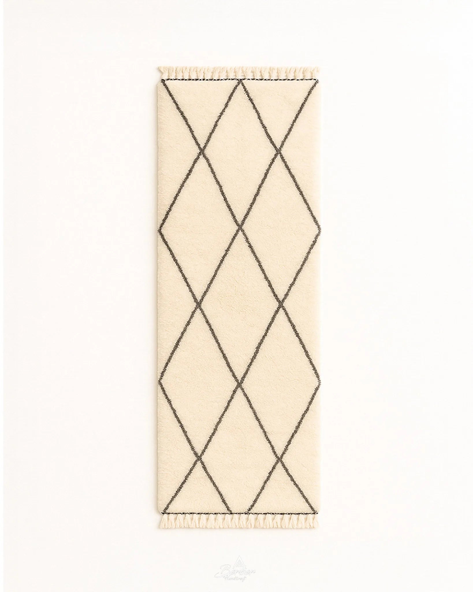 Handmade Runner Rug 2 X 6 Ft | 60 X 180 Cm / With Tassels / Short (0.4” / 1 cm)