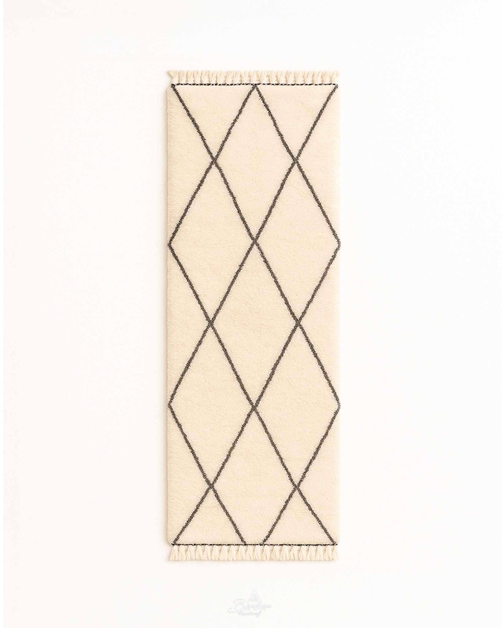 Handmade Runner Rug 2 X 6 Ft | 60 X 180 Cm / With Tassels / Short (0.4” / 1 cm)