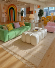 Handwoven Area Rug 3 X 5 Ft | 90 X 150 Cm / With Tassels / Short (0.4” / 1 cm)