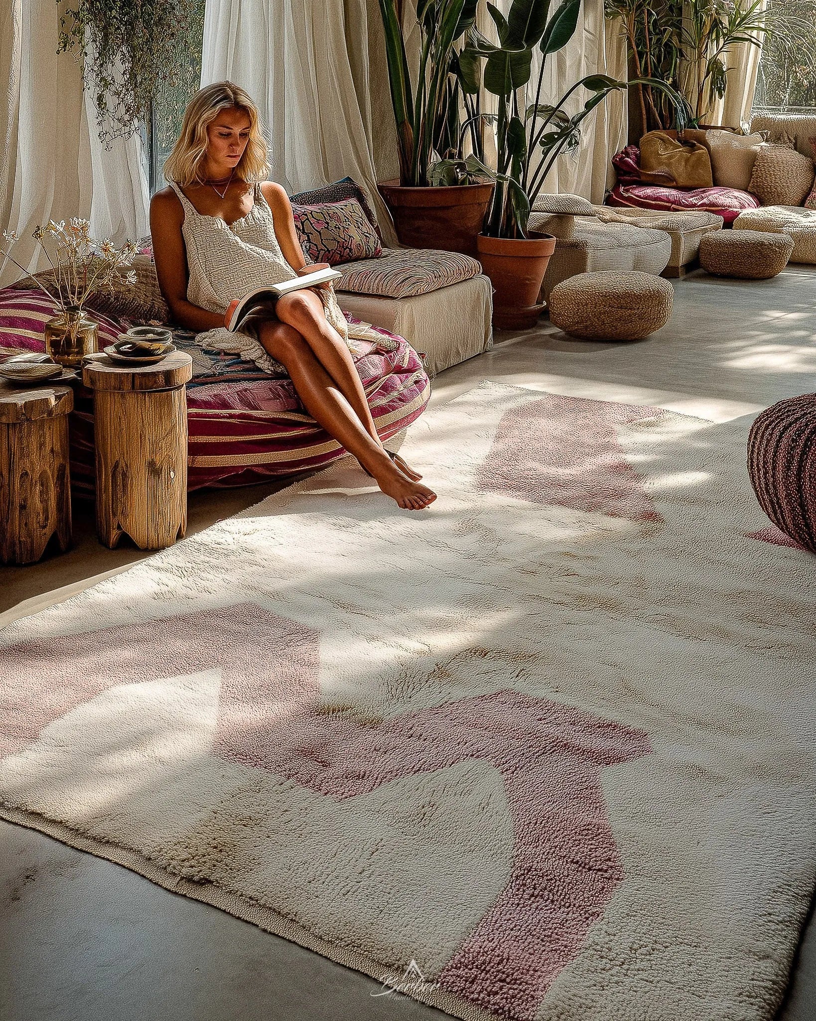 Handwoven Scandinavian Rug 3 X 5 Ft | 90 X 150 Cm / With Tassels / Short (0.4” / 1 cm)
