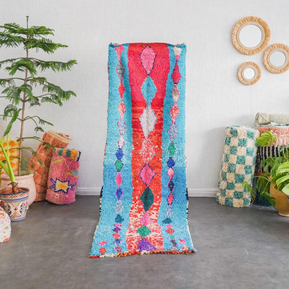 Blue and red runner rug-Berber Handicraft