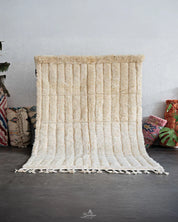 Ivory Moroccan Rug 3 X 5 Ft | 90 X 150 Cm / With Tassels / Short (0.4” / 1 cm)