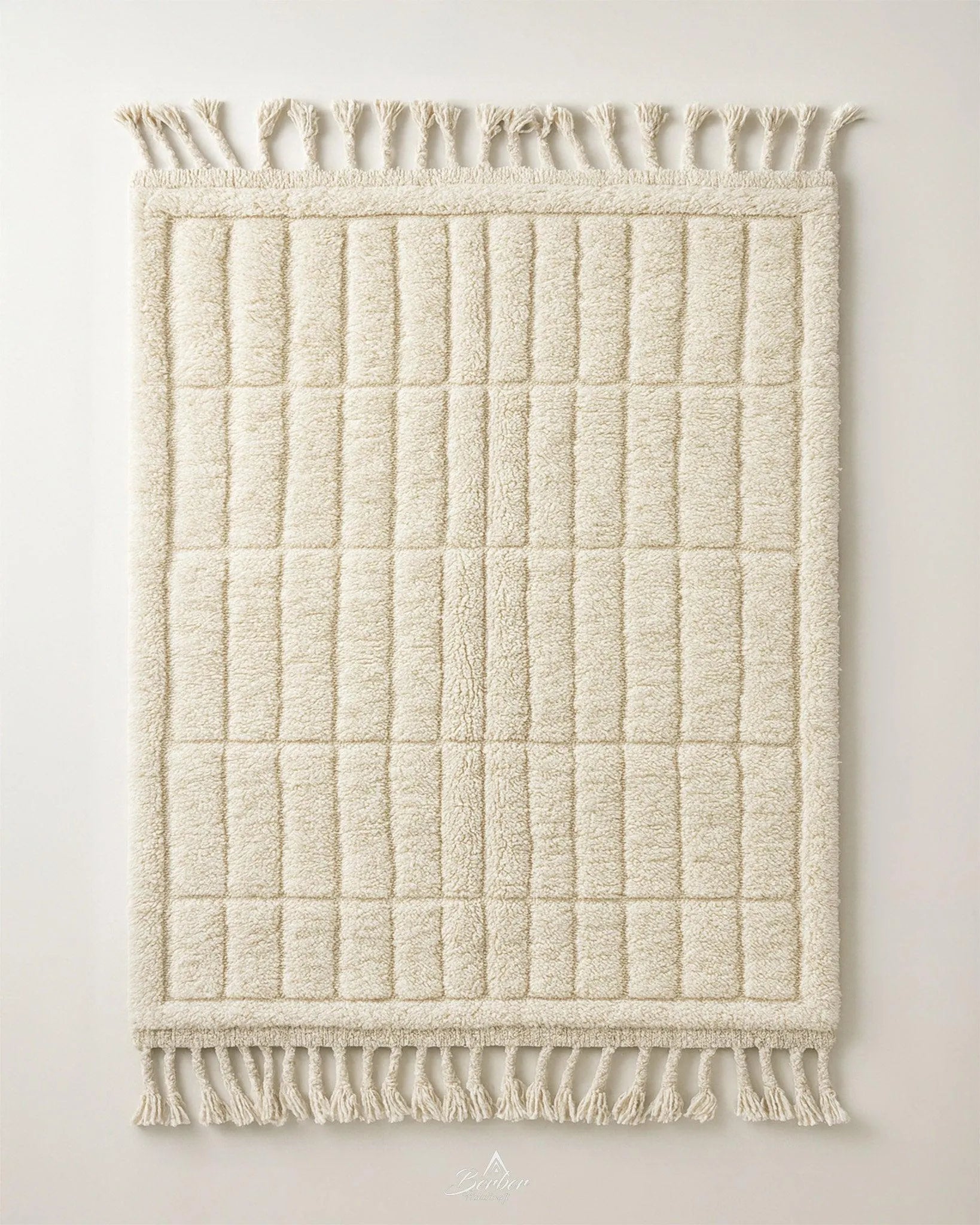 Ivory Moroccan Rug 3 X 5 Ft | 90 X 150 Cm / With Tassels / Short (0.4” / 1 cm)