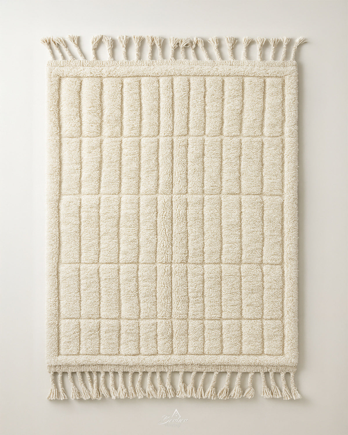 Ivory Moroccan Rug 3 X 5 Ft | 90 X 150 Cm / With Tassels / Short (0.4” / 1 cm)