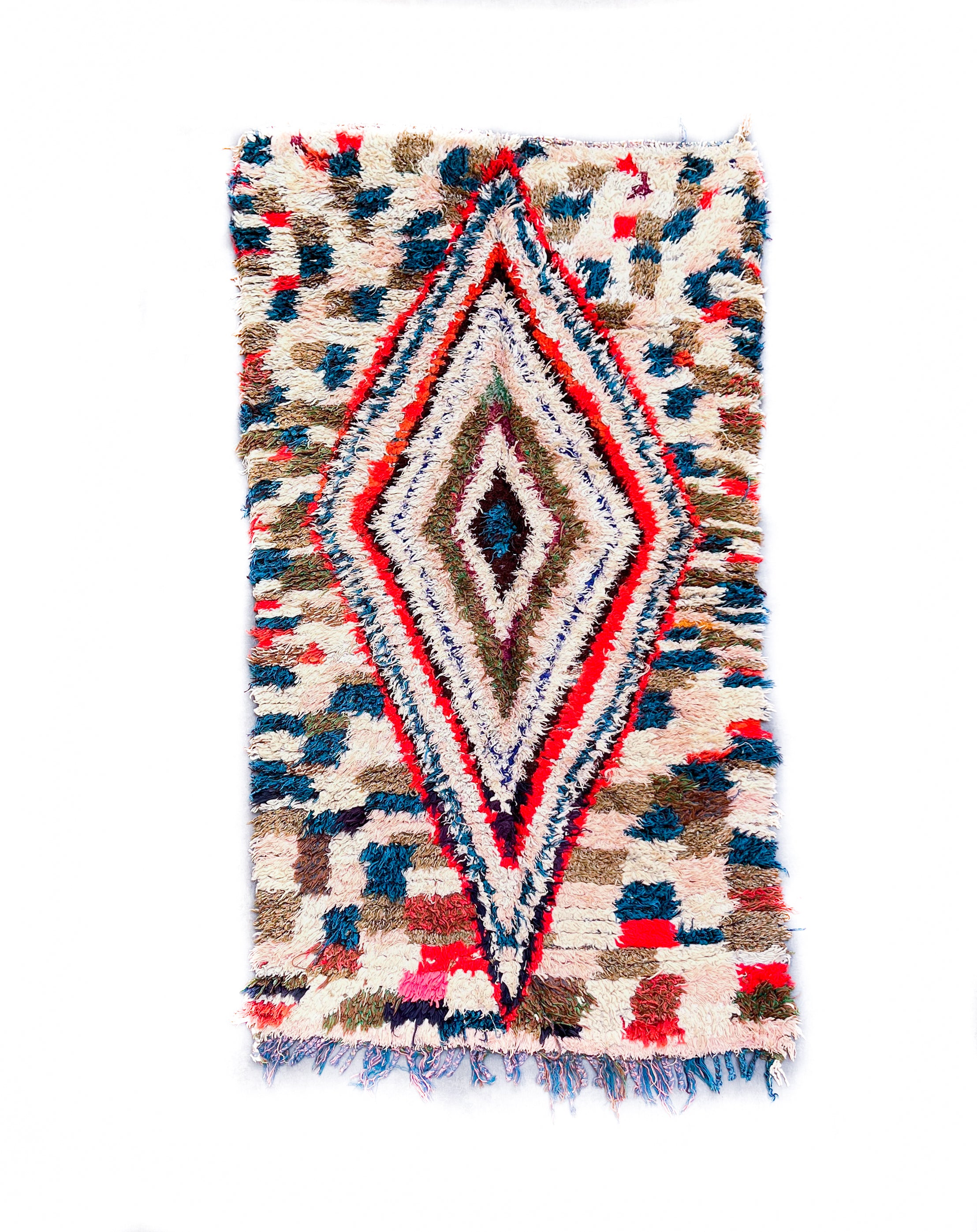 Colorful grid Boucherouite rug-Berber Handicraft