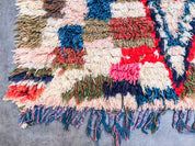 Colorful grid Boucherouite rug-Berber Handicraft