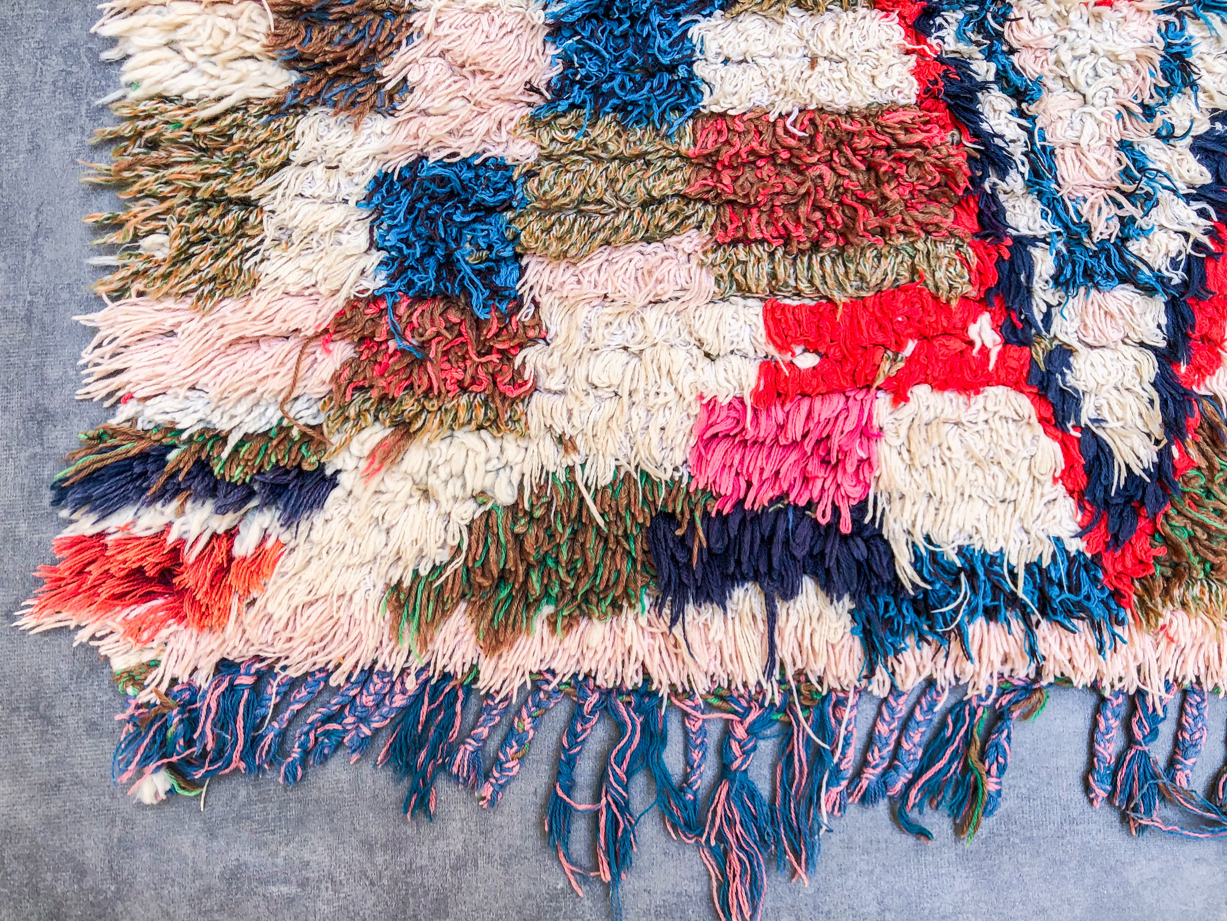 Colorful grid Boucherouite rug-Berber Handicraft