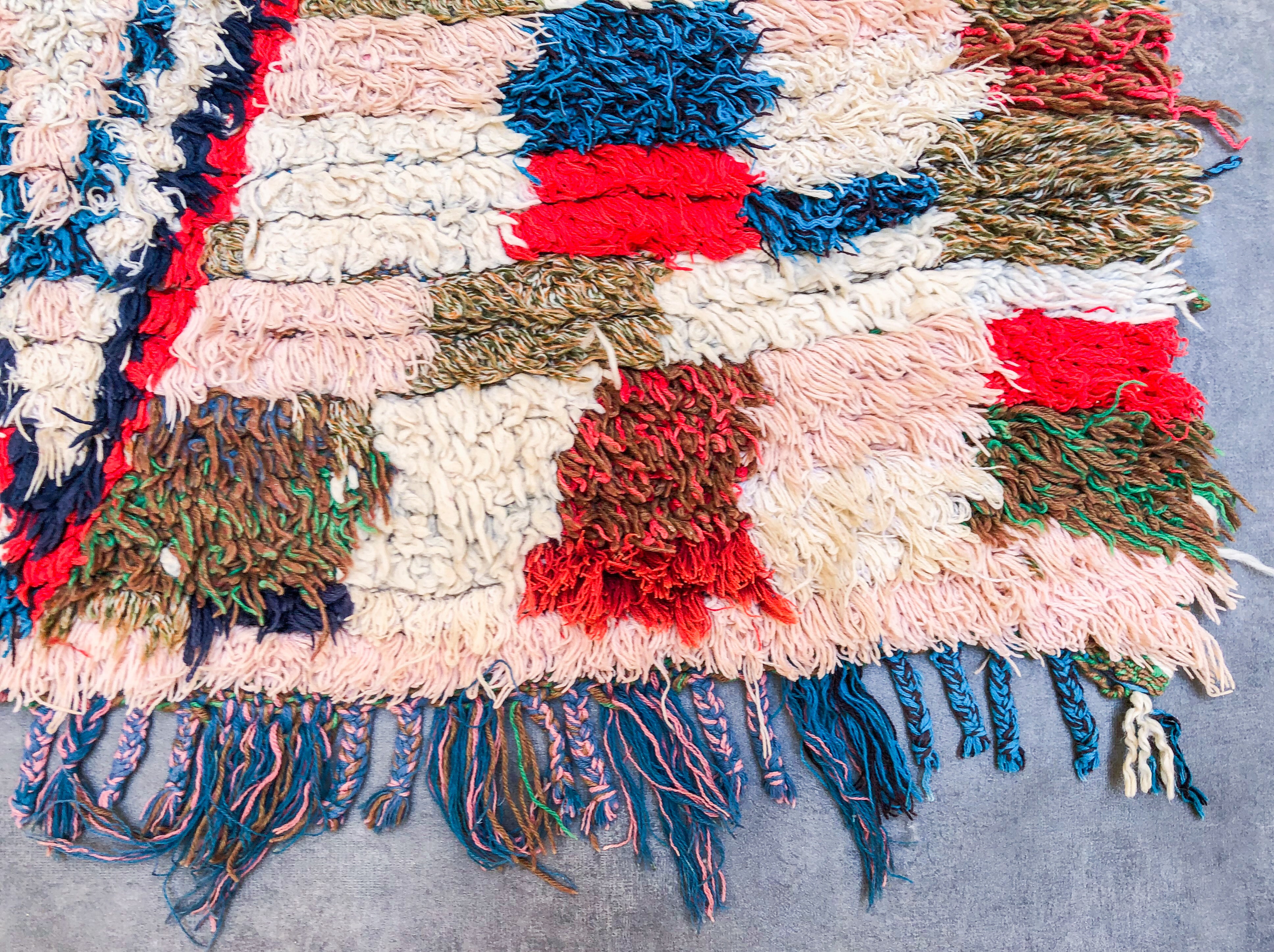 Colorful grid Boucherouite rug-Berber Handicraft