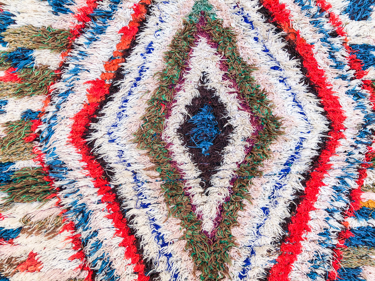 Colorful grid Boucherouite rug