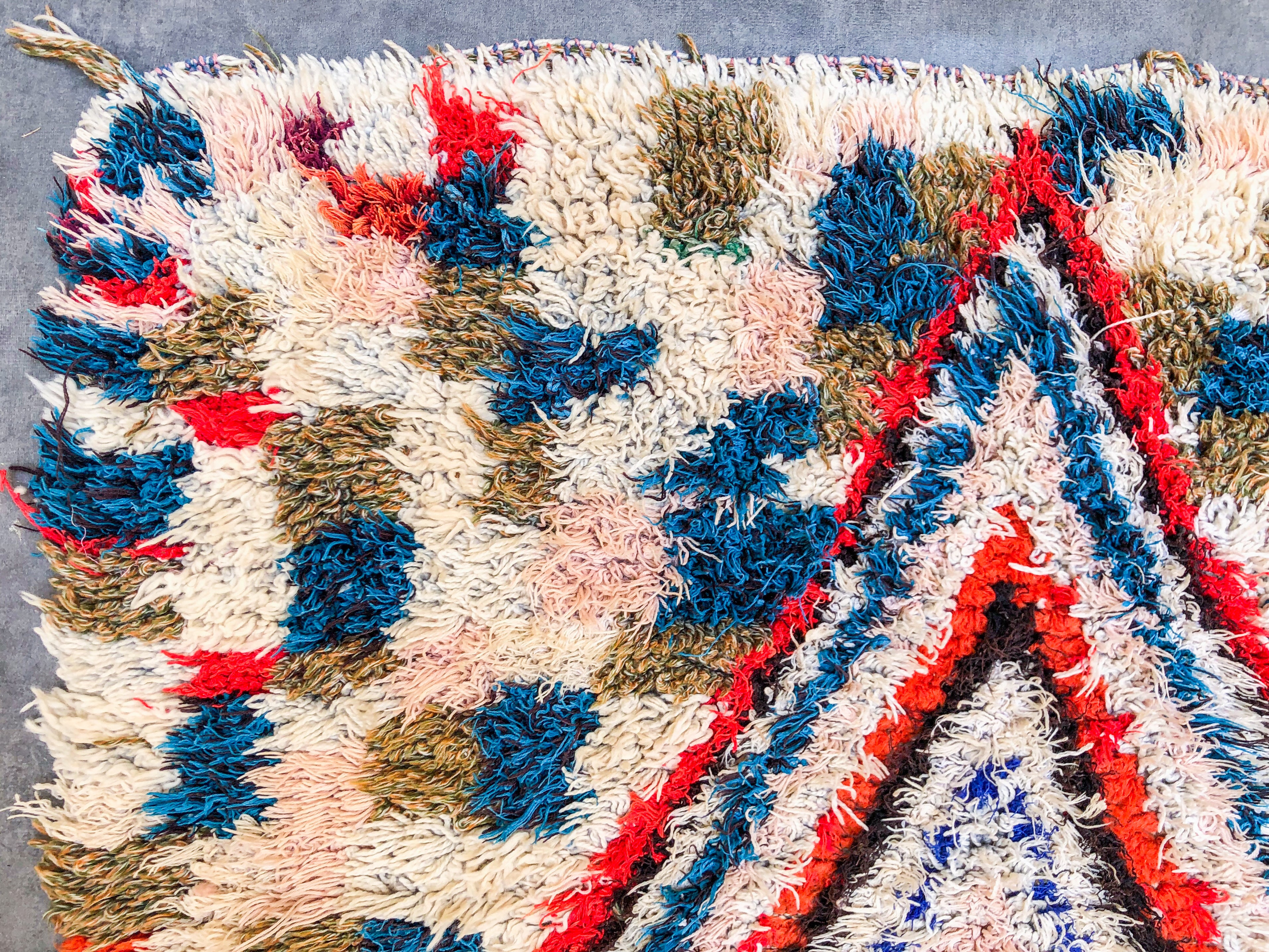 Colorful grid Boucherouite rug-Berber Handicraft