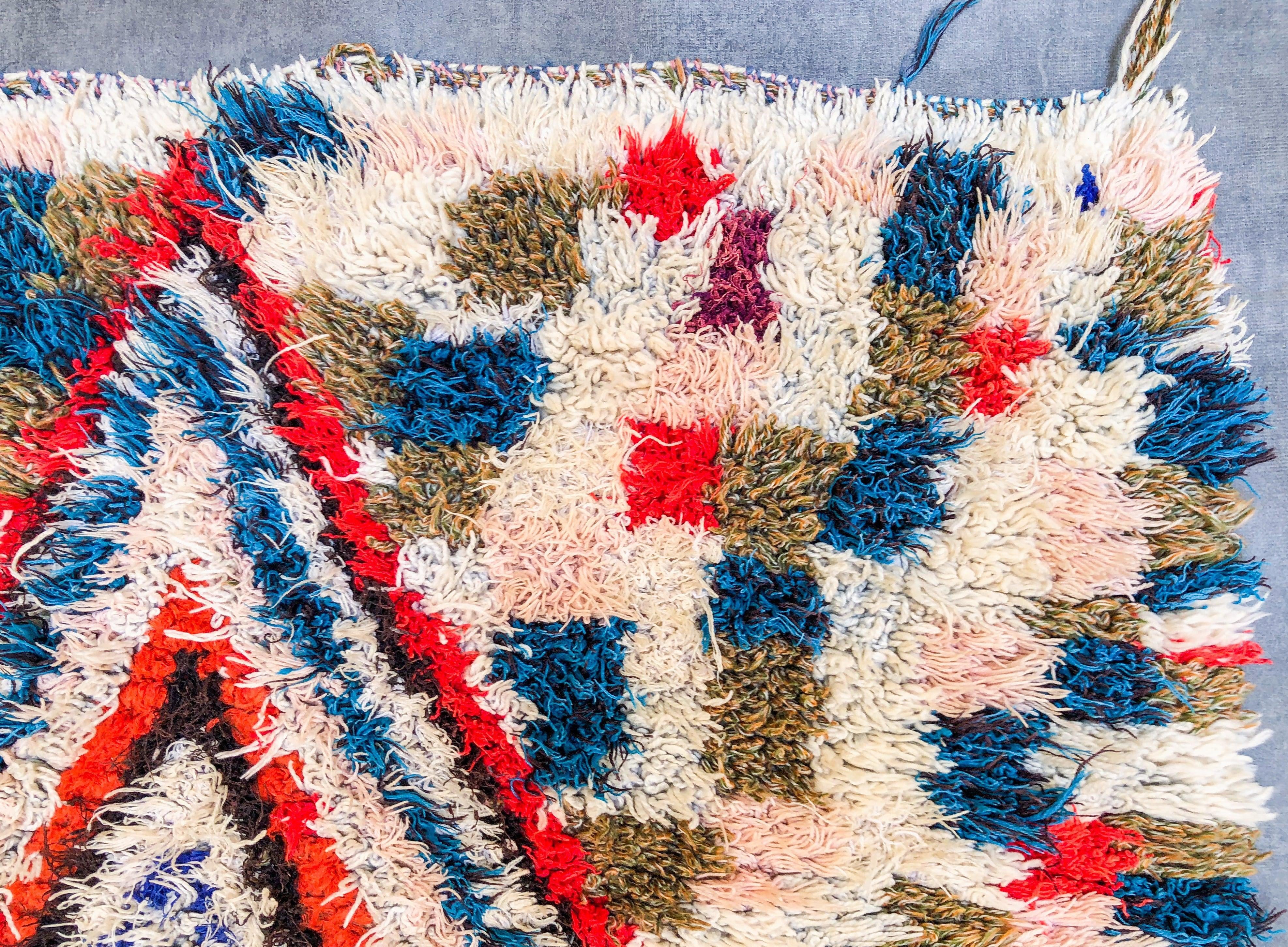 Colorful grid Boucherouite rug-Berber Handicraft