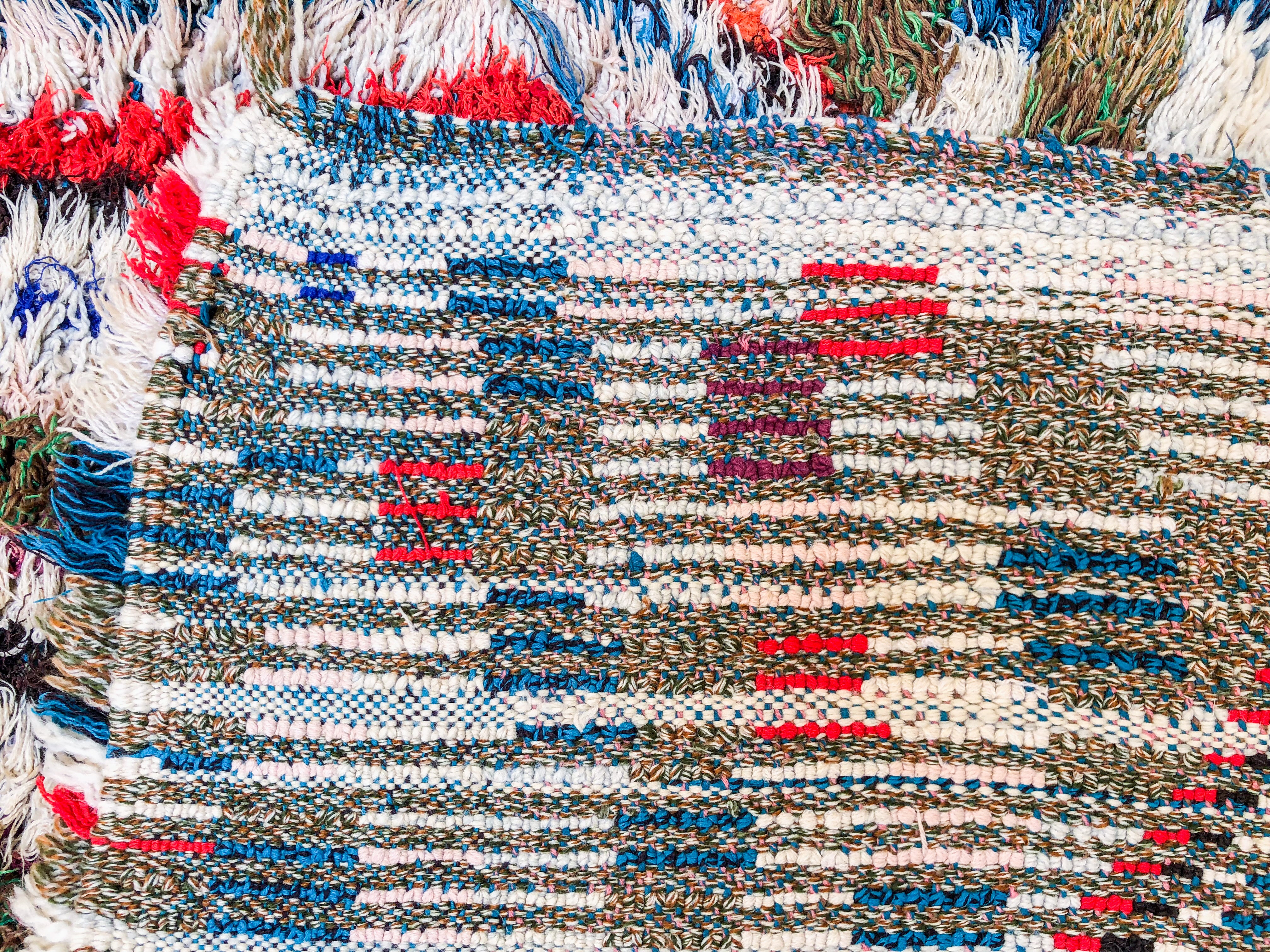 Colorful grid Boucherouite rug-Berber Handicraft