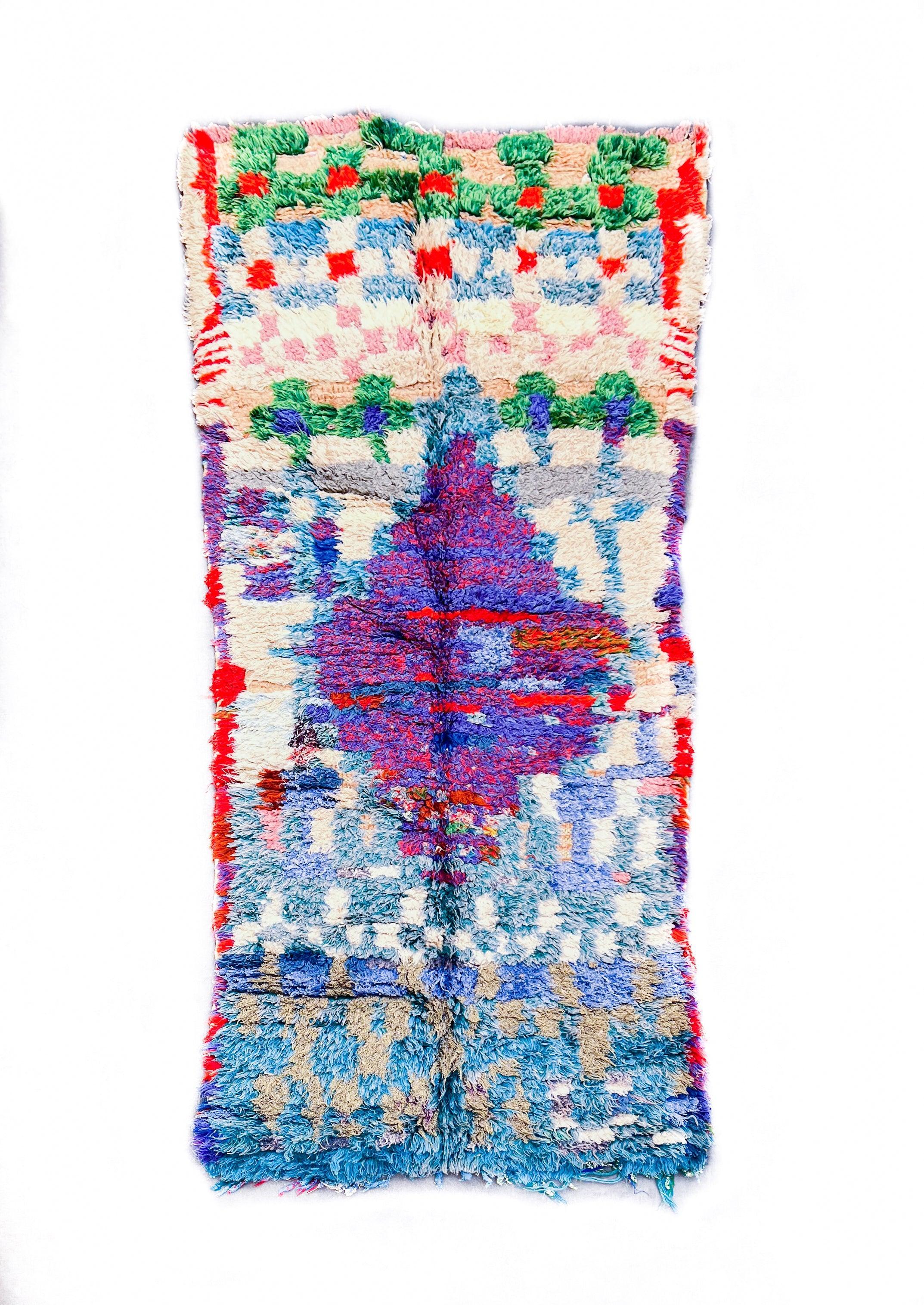 Blue Boucherouite runner rug-Berber Handicraft