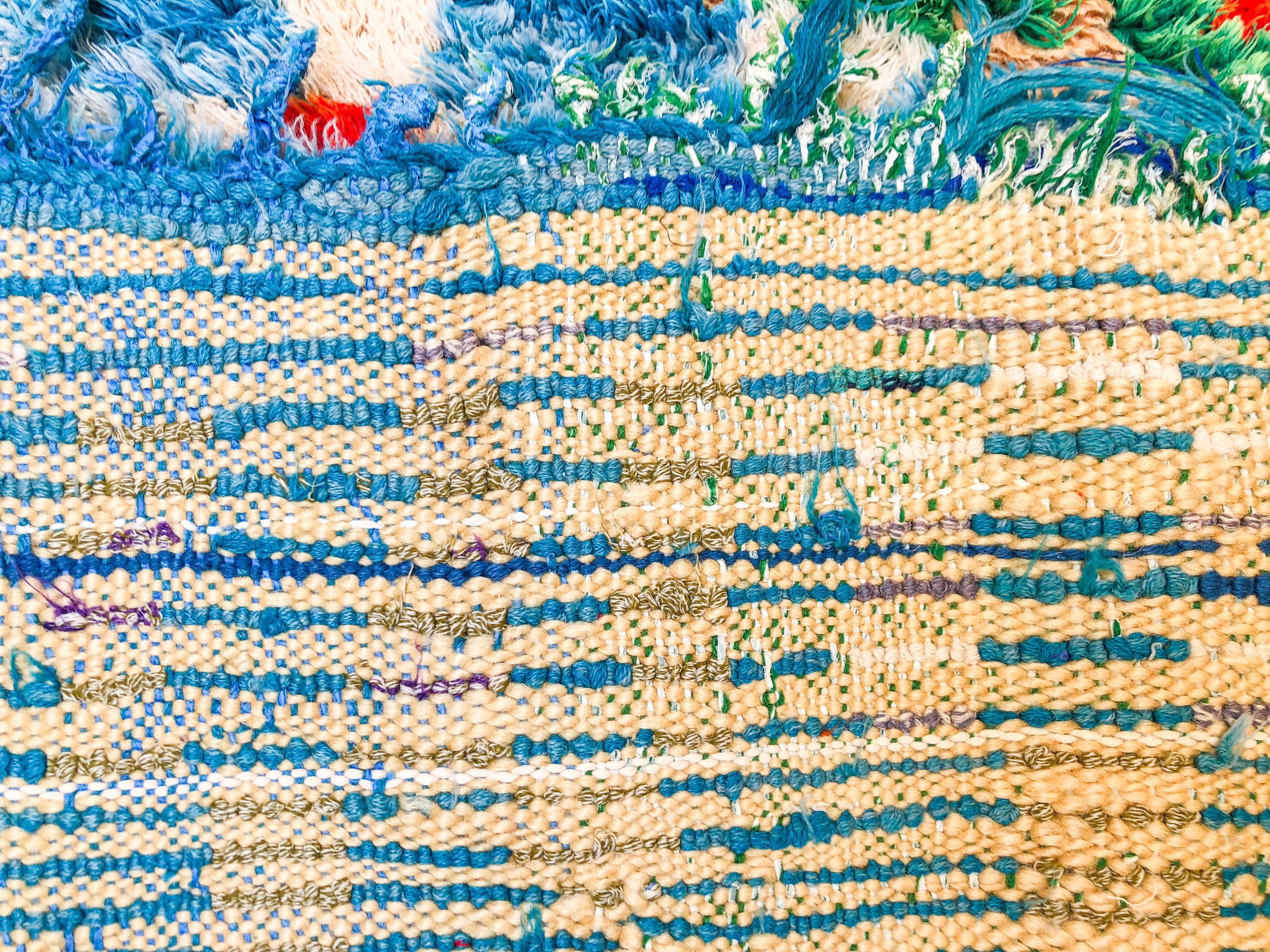 Blue Boucherouite runner rug-Berber Handicraft