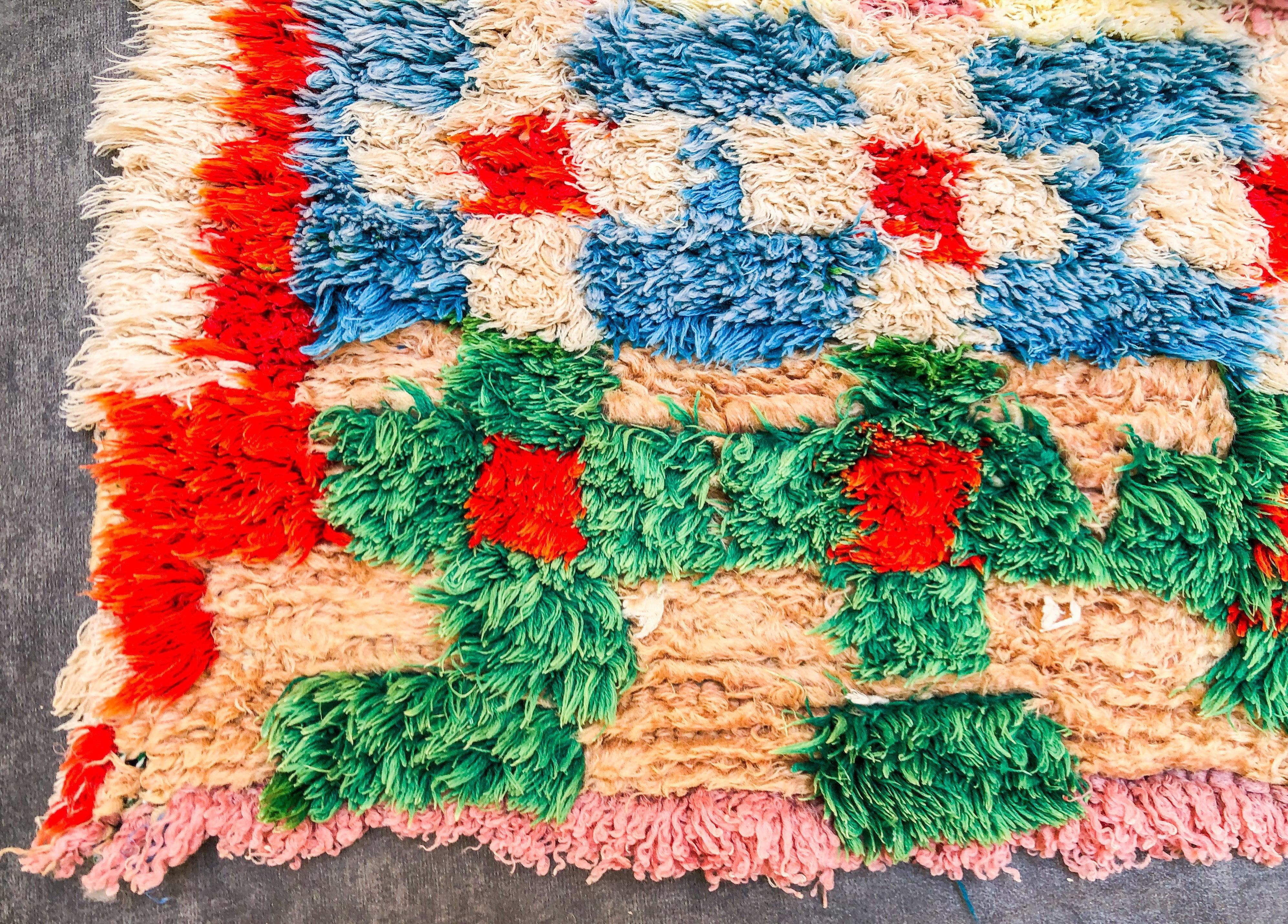 Blue Boucherouite runner rug-Berber Handicraft