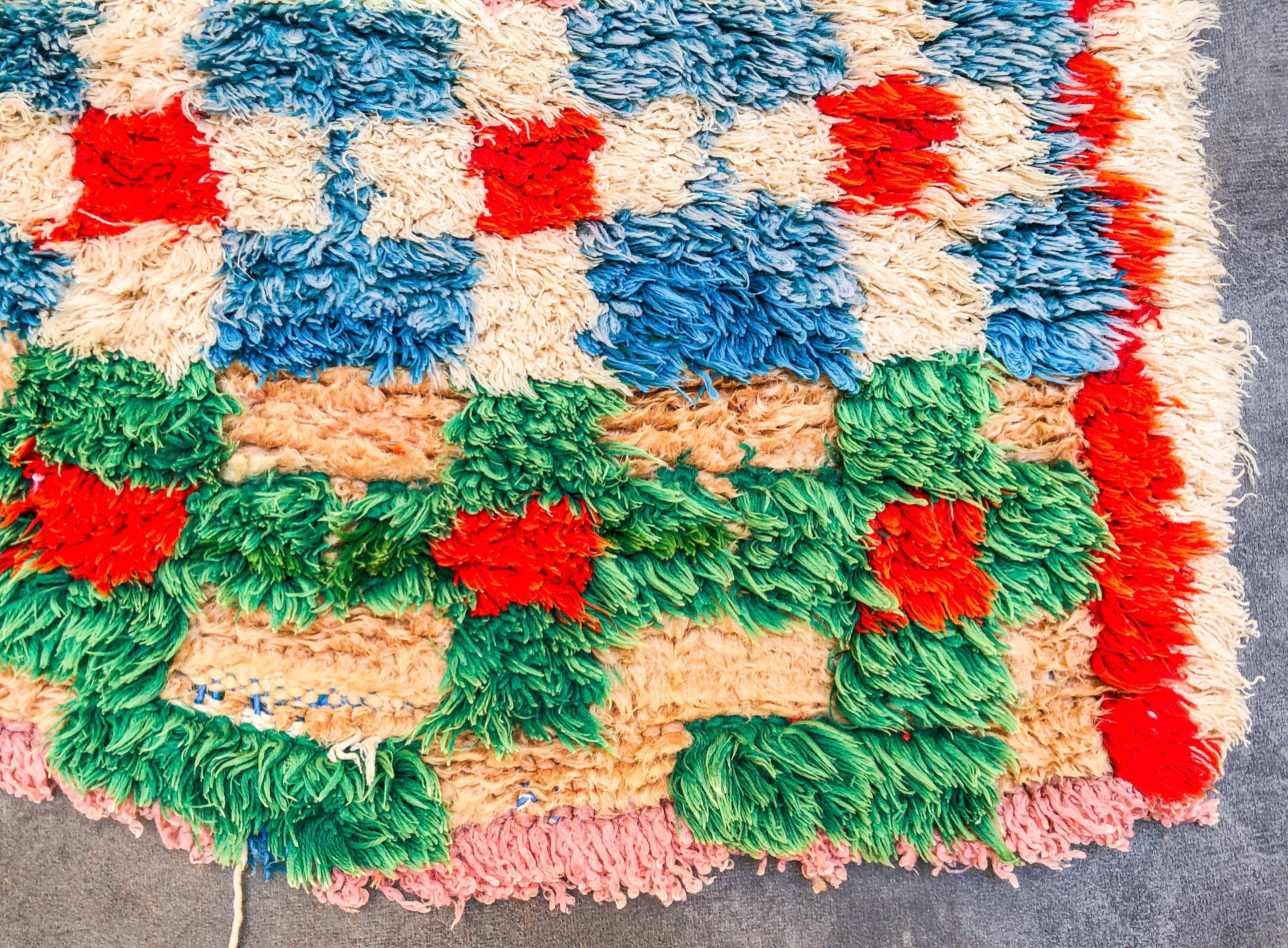 Blue Boucherouite runner rug-Berber Handicraft