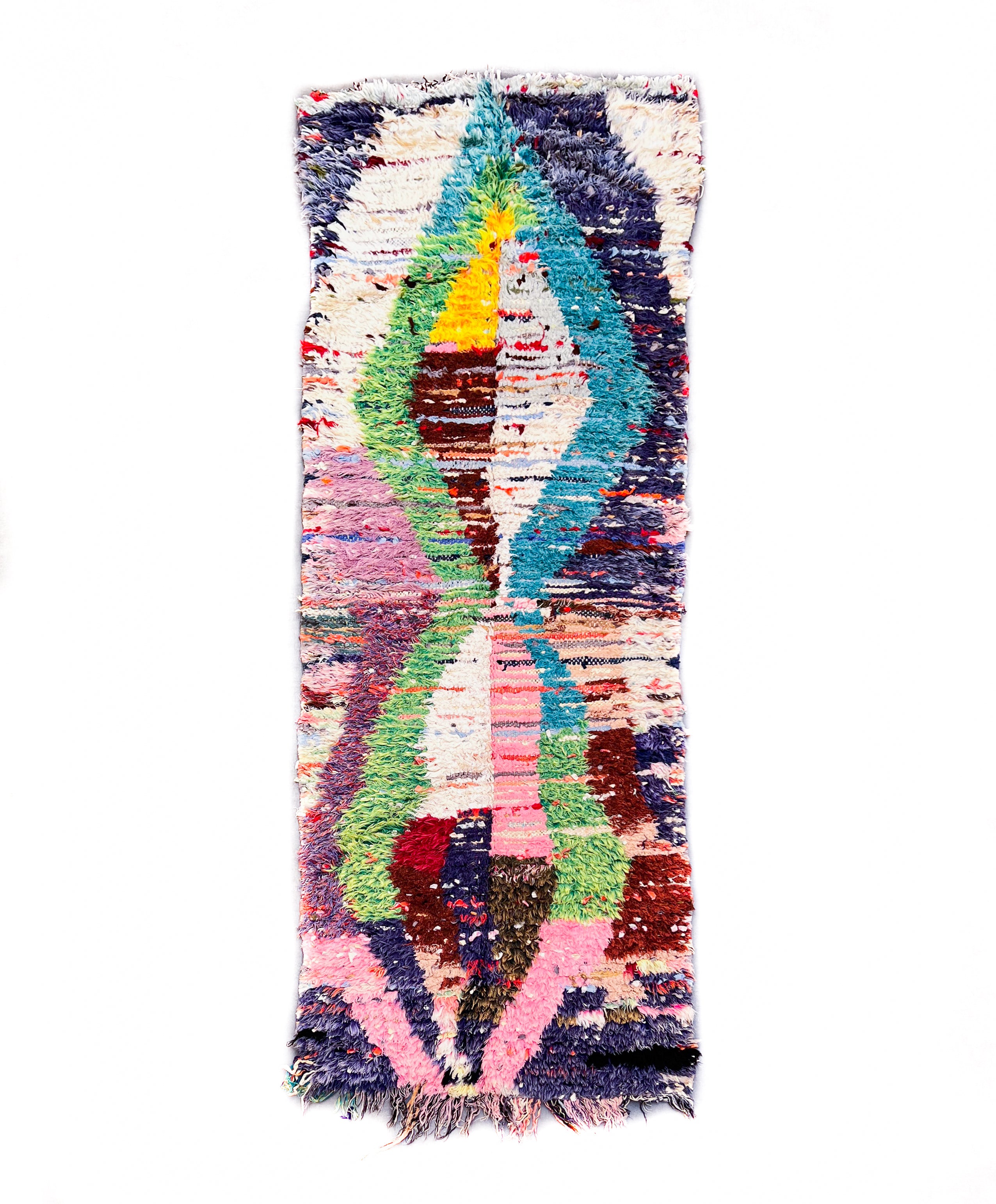 Blue Purple Boucherouite runner rug-Berber Handicraft