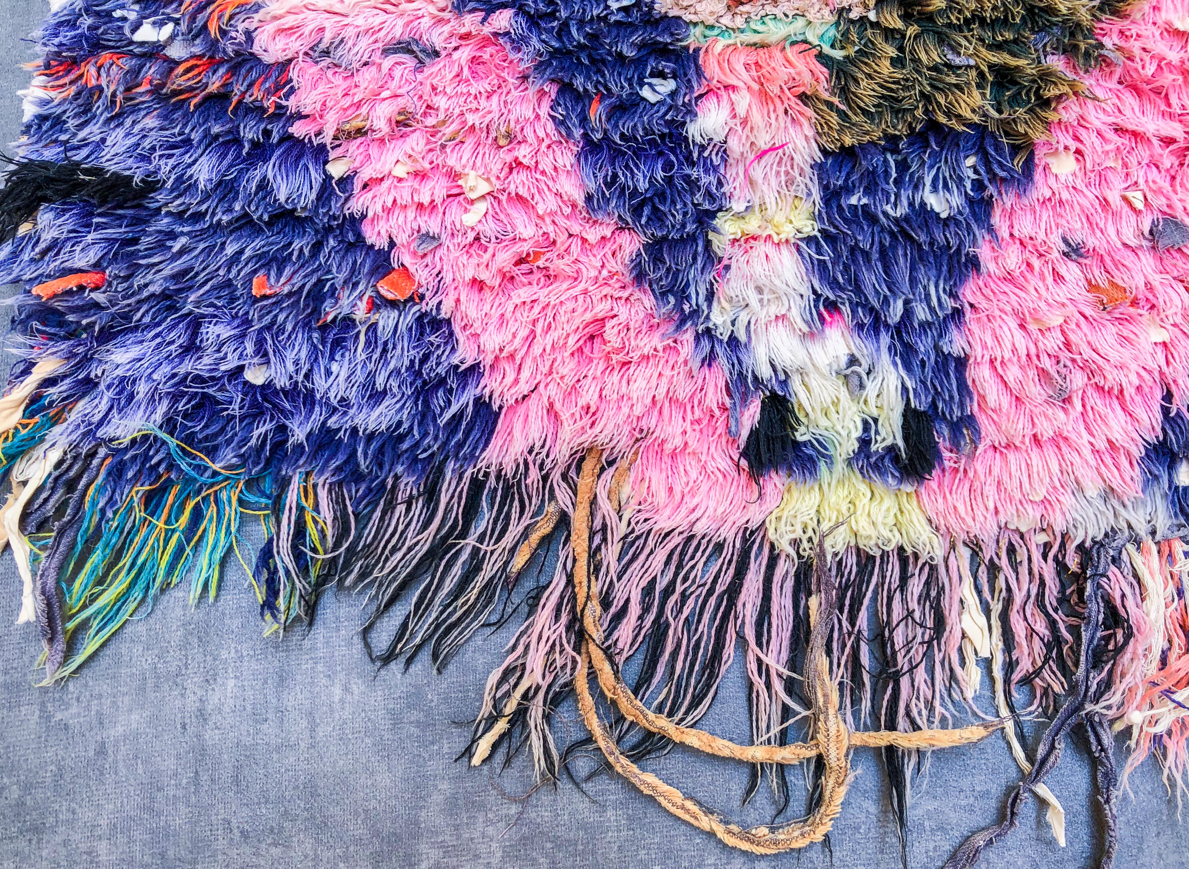 Blue Purple Boucherouite runner rug-Berber Handicraft