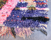 Blue Purple Boucherouite runner rug-Berber Handicraft