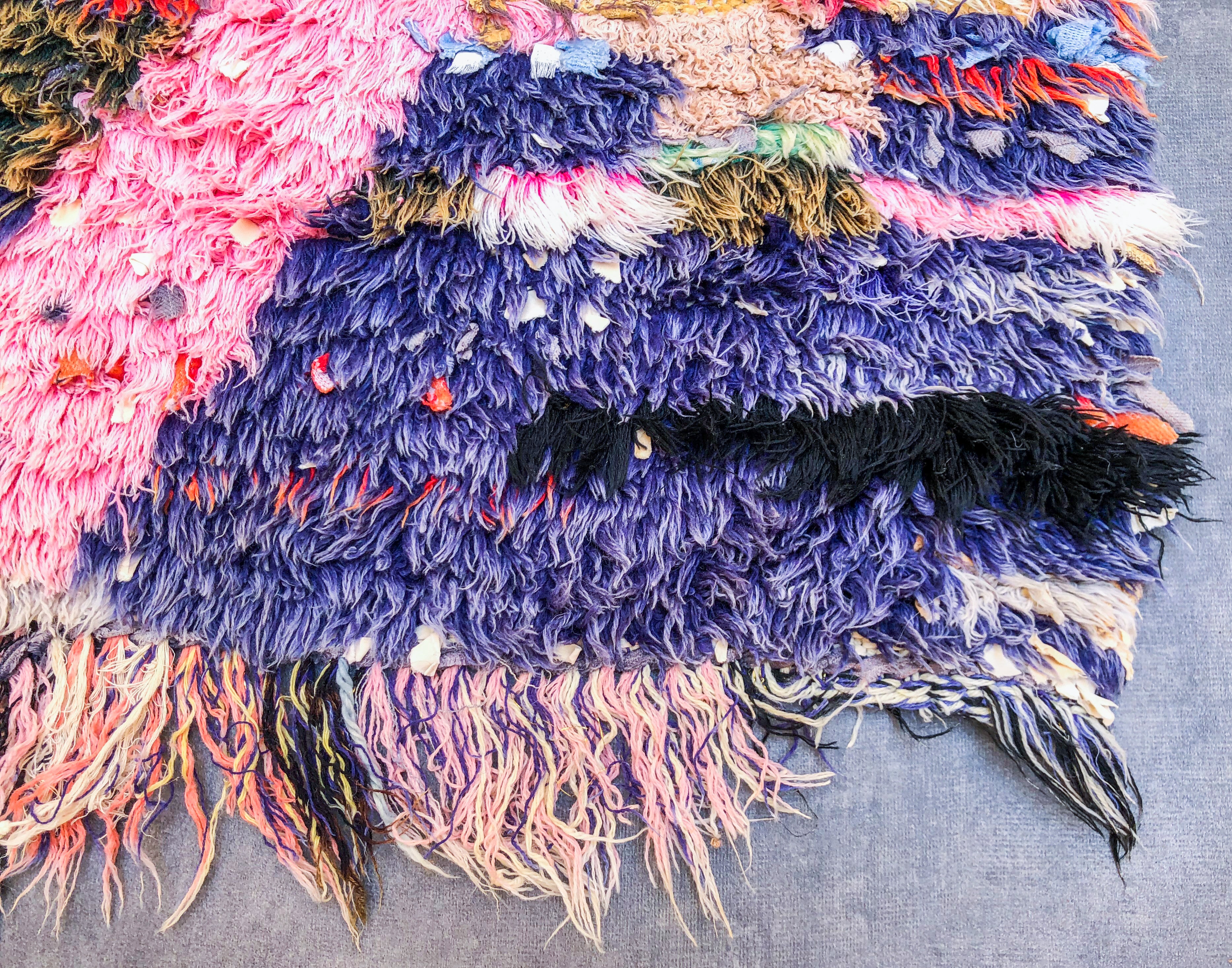 Blue Purple Boucherouite runner rug-Berber Handicraft