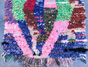 Blue Purple Boucherouite runner rug-Berber Handicraft