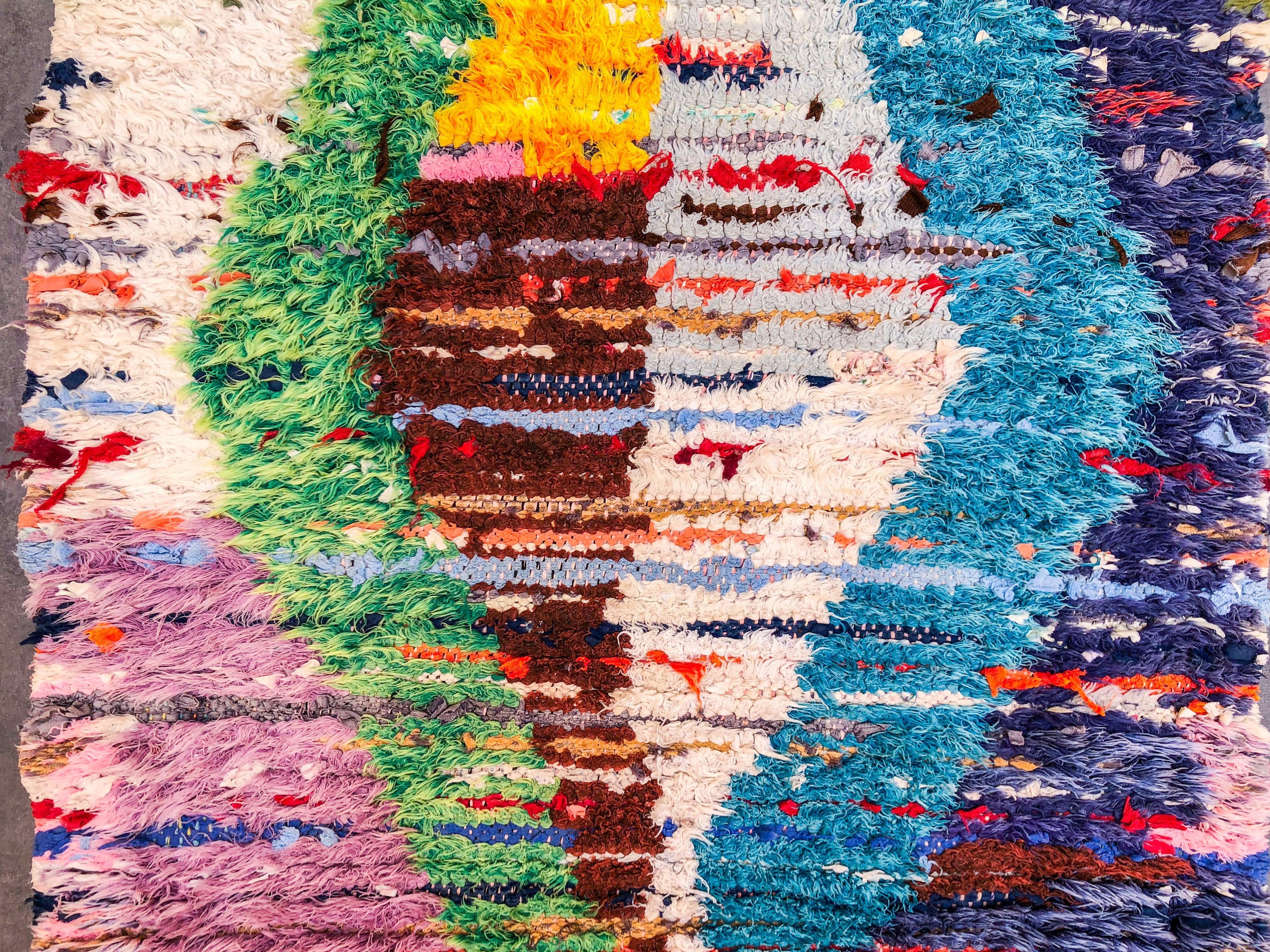 Blue Purple Boucherouite runner rug-Berber Handicraft