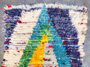 Blue Purple Boucherouite runner rug-Berber Handicraft