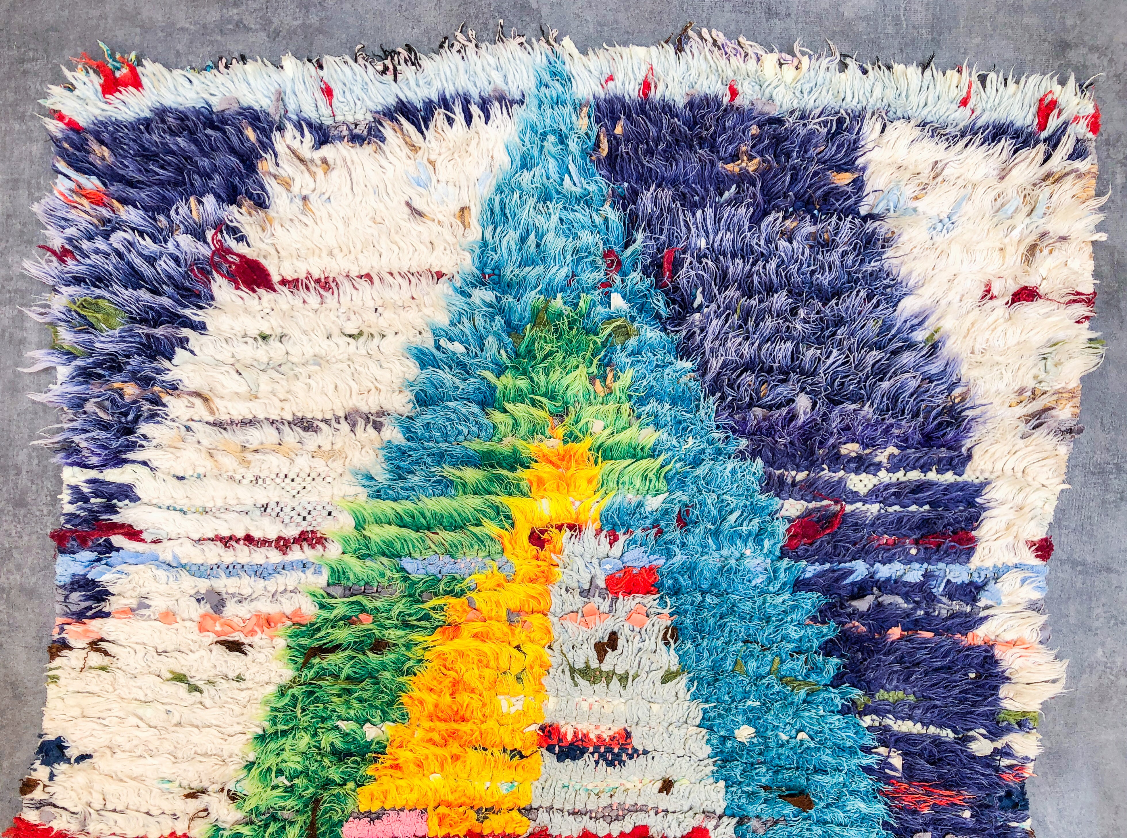 Blue Purple Boucherouite runner rug-Berber Handicraft