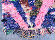Blue Purple Boucherouite runner rug-Berber Handicraft