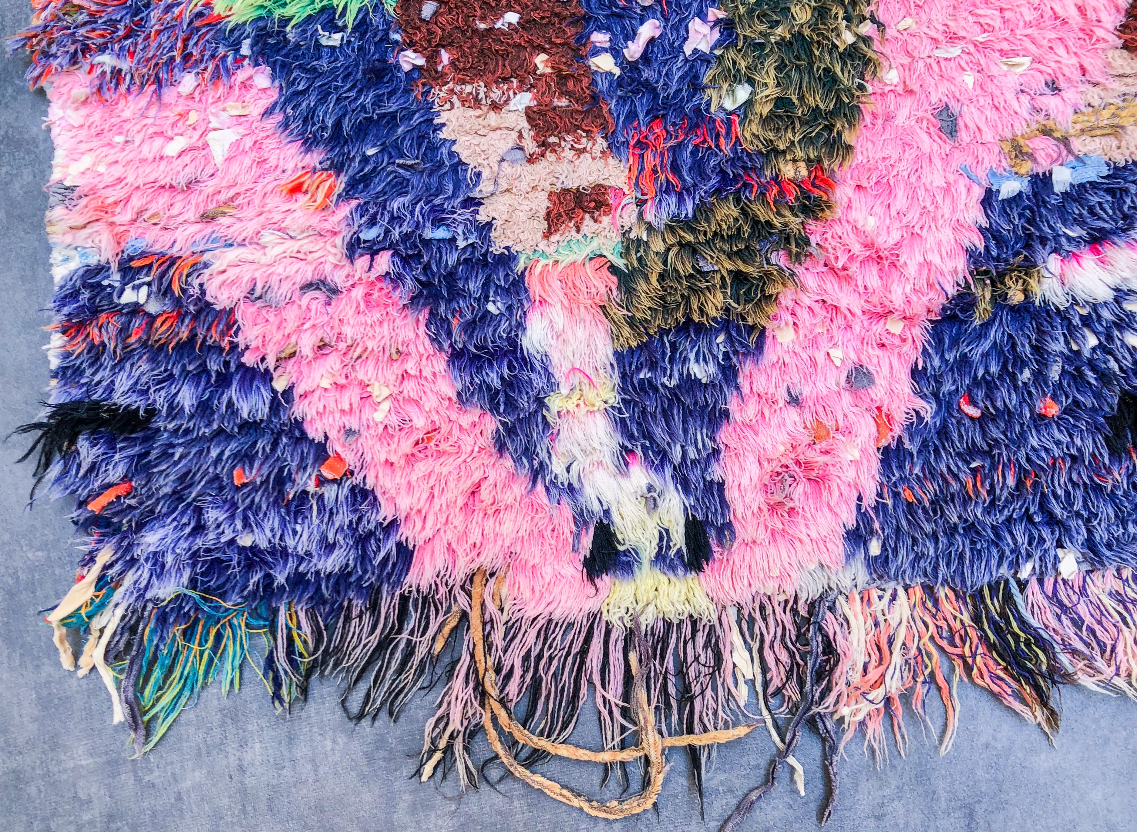 Blue Purple Boucherouite runner rug-Berber Handicraft