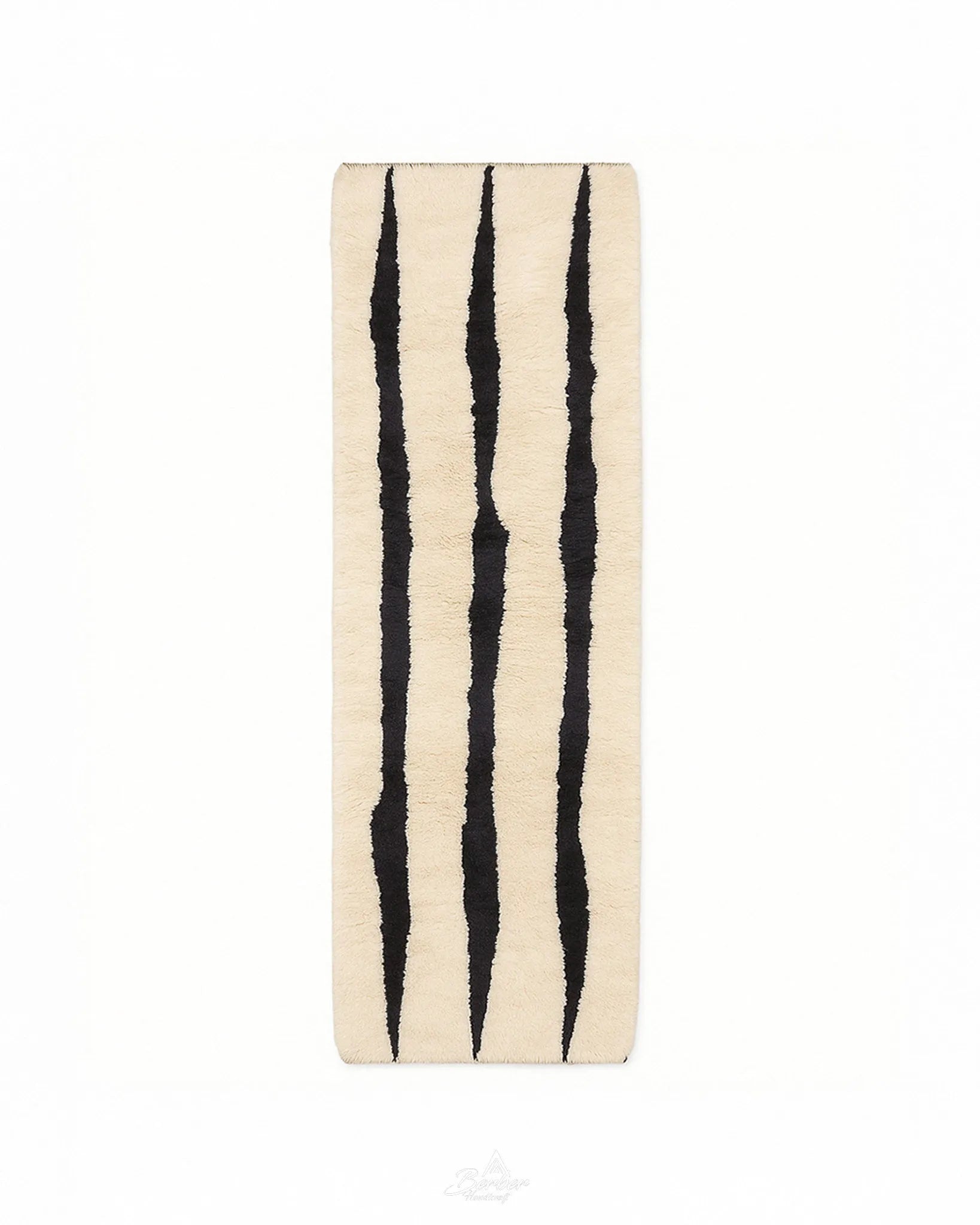 Minimalist Moroccan Runner Rug 2 X 6 Ft | 60 X 180 Cm / With Tassels / Short (0.4” / 1 cm)