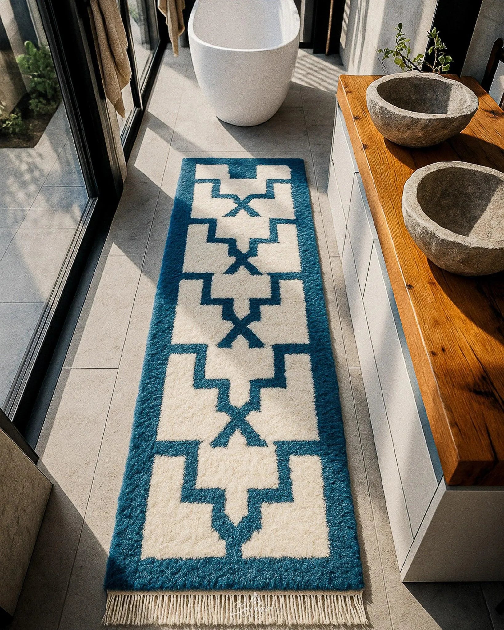 Minimalist Runner Rug 2 X 6 Ft | 60 X 180 Cm / With Tassels / Short (0.4” / 1 cm)
