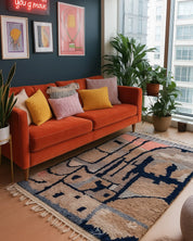 Moroccan Abstract Rug 3 X 5 Ft | 90 X 150 Cm / With Tassels / Short (0.4” / 1 cm)